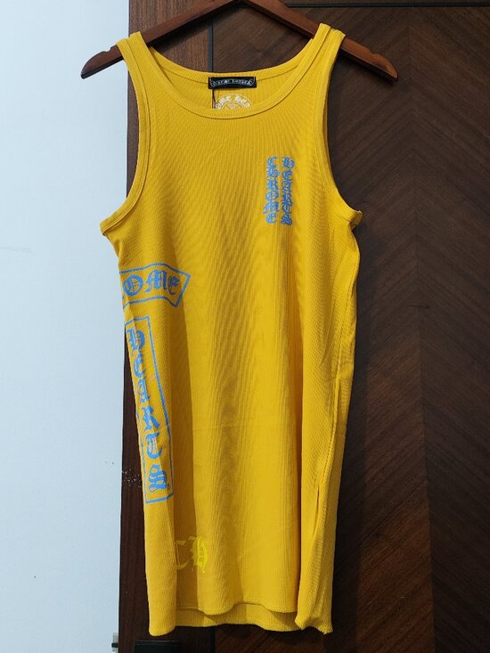 Chrome Hearts Yellow Ribbed Tank Top with Gothic Logo Print